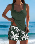 Tank Top Striped Print Boxer Swimsuit