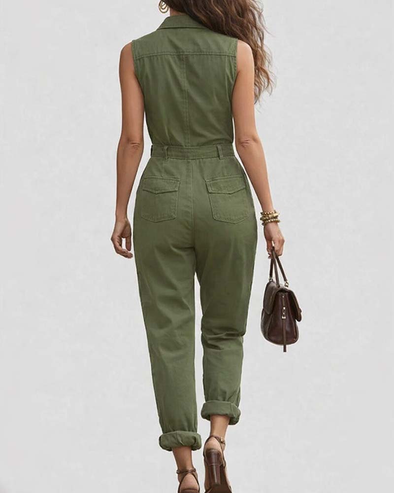 Zipper Front Sleeveless Jumpsuit