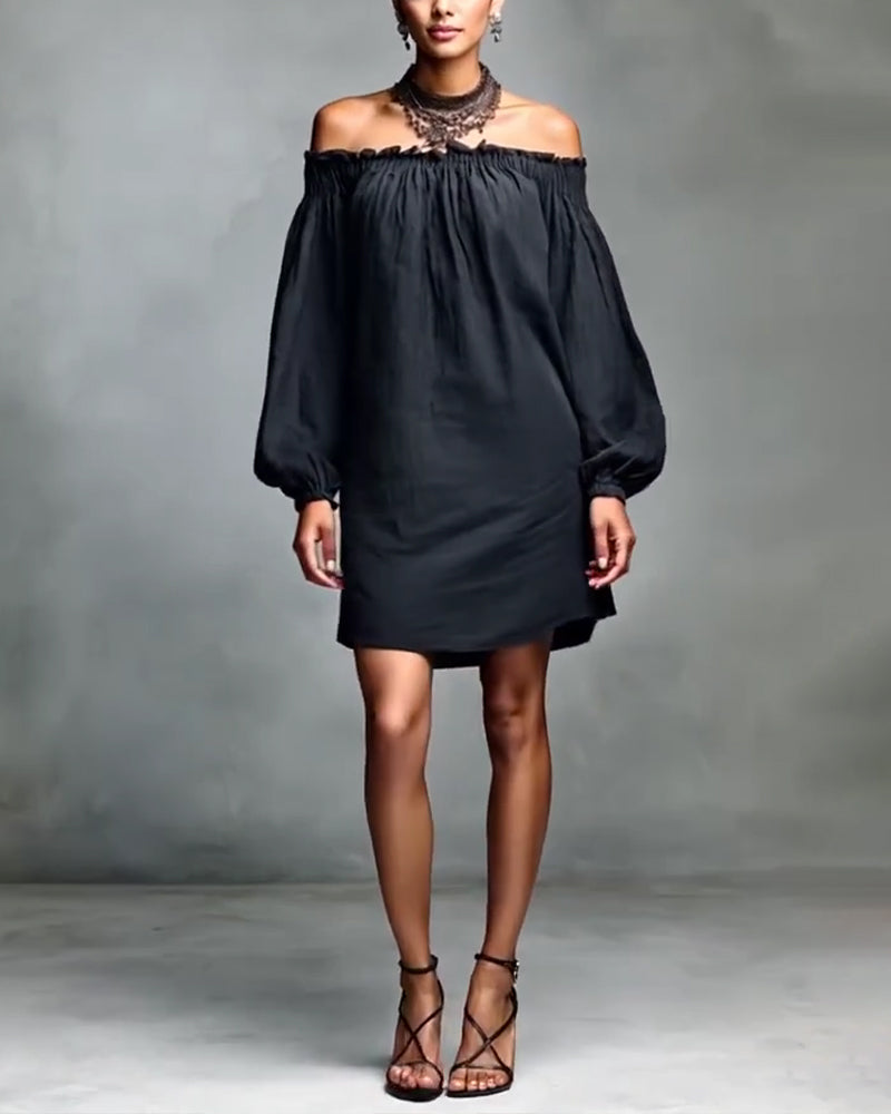 One Shoulder Lantern Sleeve Short Dress