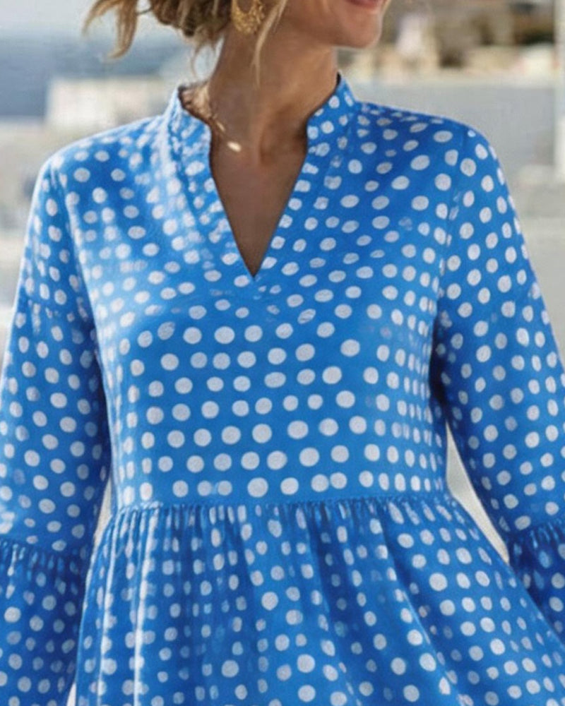 Small V-Neck Polka Dot Loose Dress