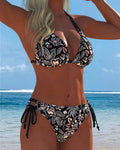 Floral Halter-Neck Tie-Up Two-Piece Bikini