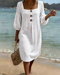 Square-Neck Casual Dress