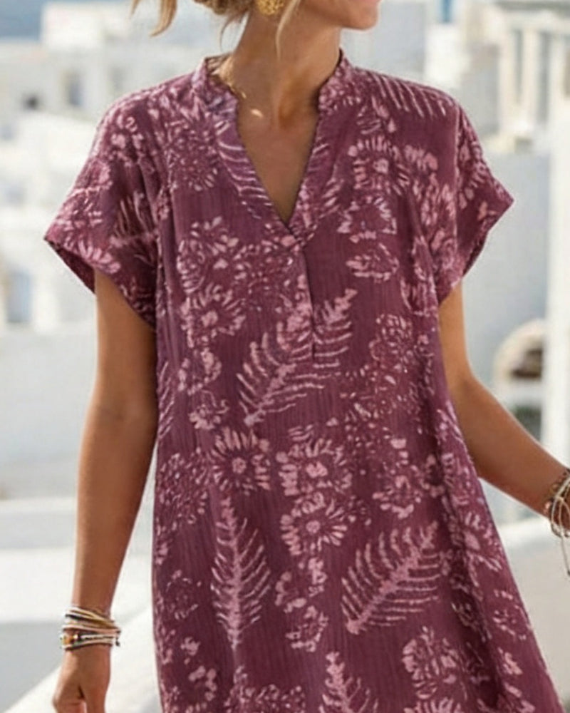 V-Neck Short-Sleeve Printed Dress