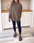 Retro solid color split stand collar sweatshirt