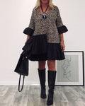 Leopard print ruffled casual dress