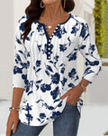 Button Print Fashion Blouse