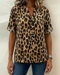 Classic Leopard Print Ruffled Blouse