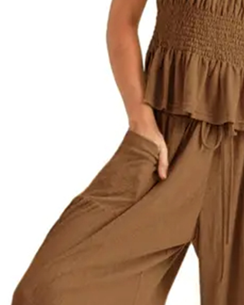 Solid-Color Short-Sleeve Set