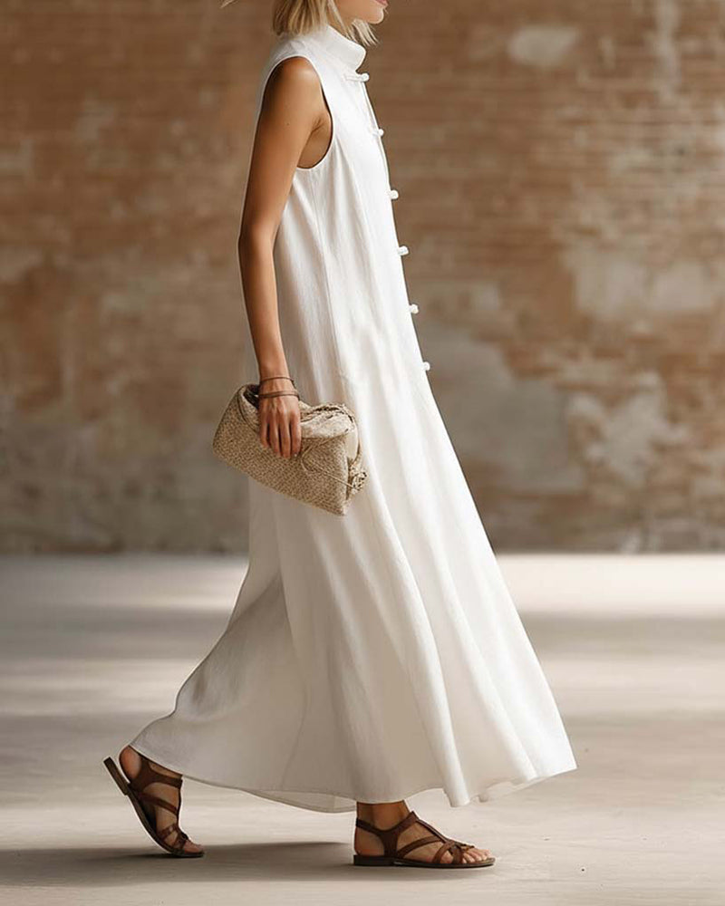 Elegant Knot Button Sleeveless Dress
