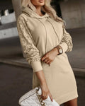 Hooded Lace Spliced Casual Dress