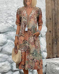 V-Neck Printed Short-Sleeved Dress