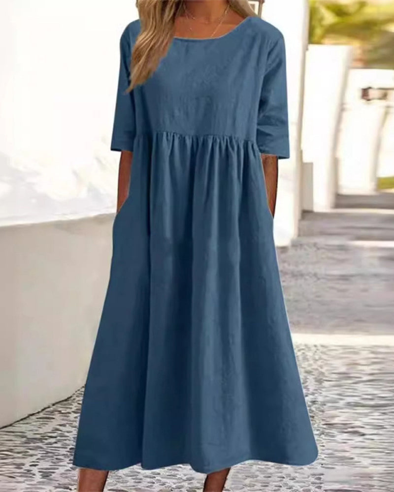 Short Sleeve Pocket Ruched Dress