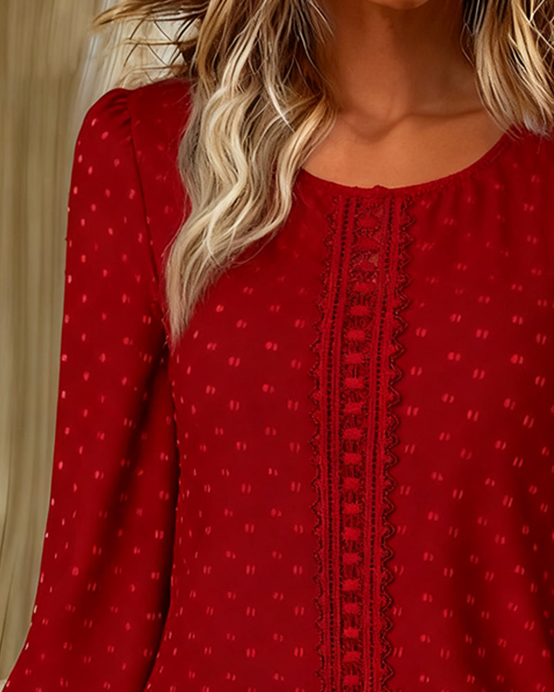 Round Neck Puff Sleeve Blouses