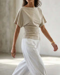 Casual Solid Pleated Short Sleeve Blouse