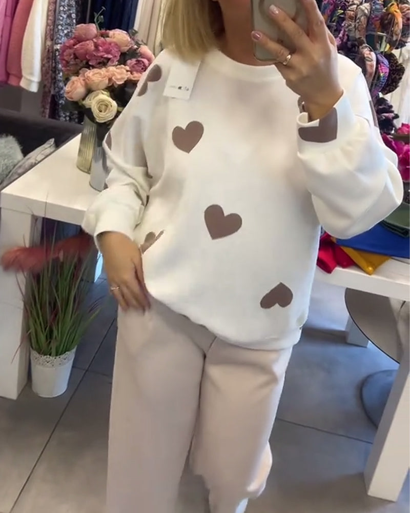 Heart Print Casual Two-Piece Set