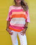 Round Neck Striped Printed T-Shirt