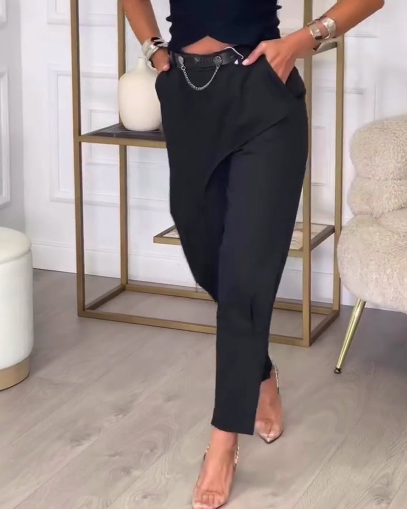 Wrap-Style Small-Foot Casual Pants