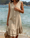 V-Neck Sleeveless Double Layer Ruffle Dress