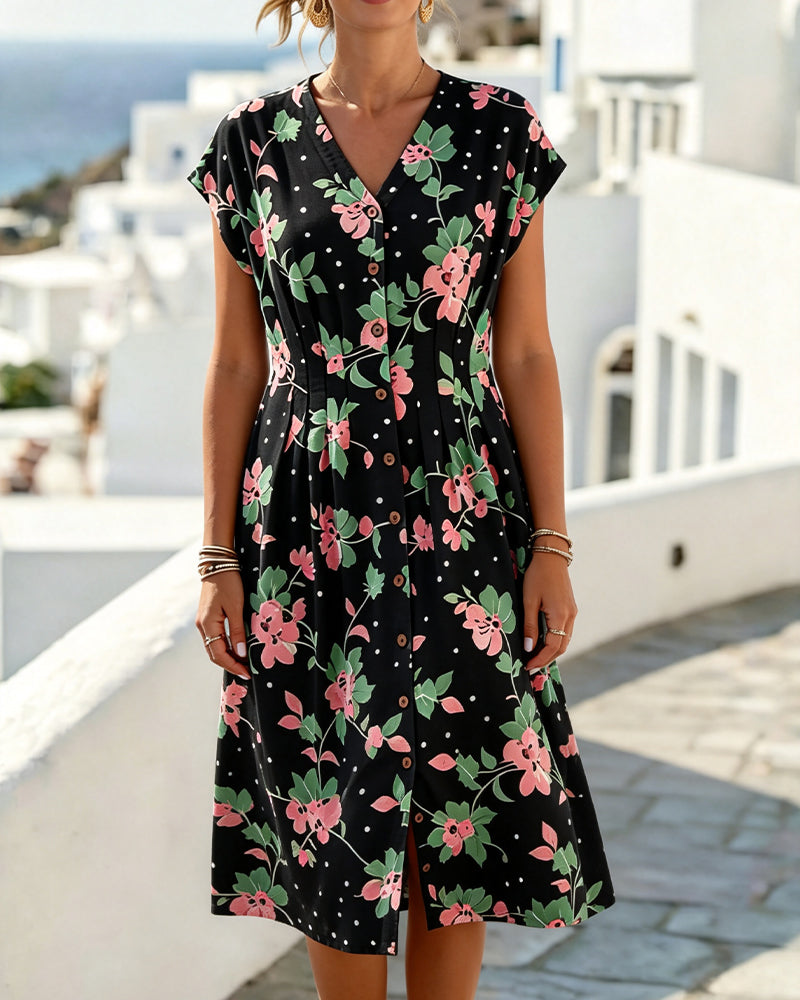 Printed Waist-Cinching Shirt Dress