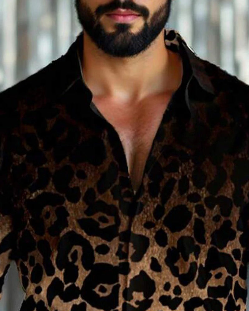 Gradient Leopard Print Men's Shirt