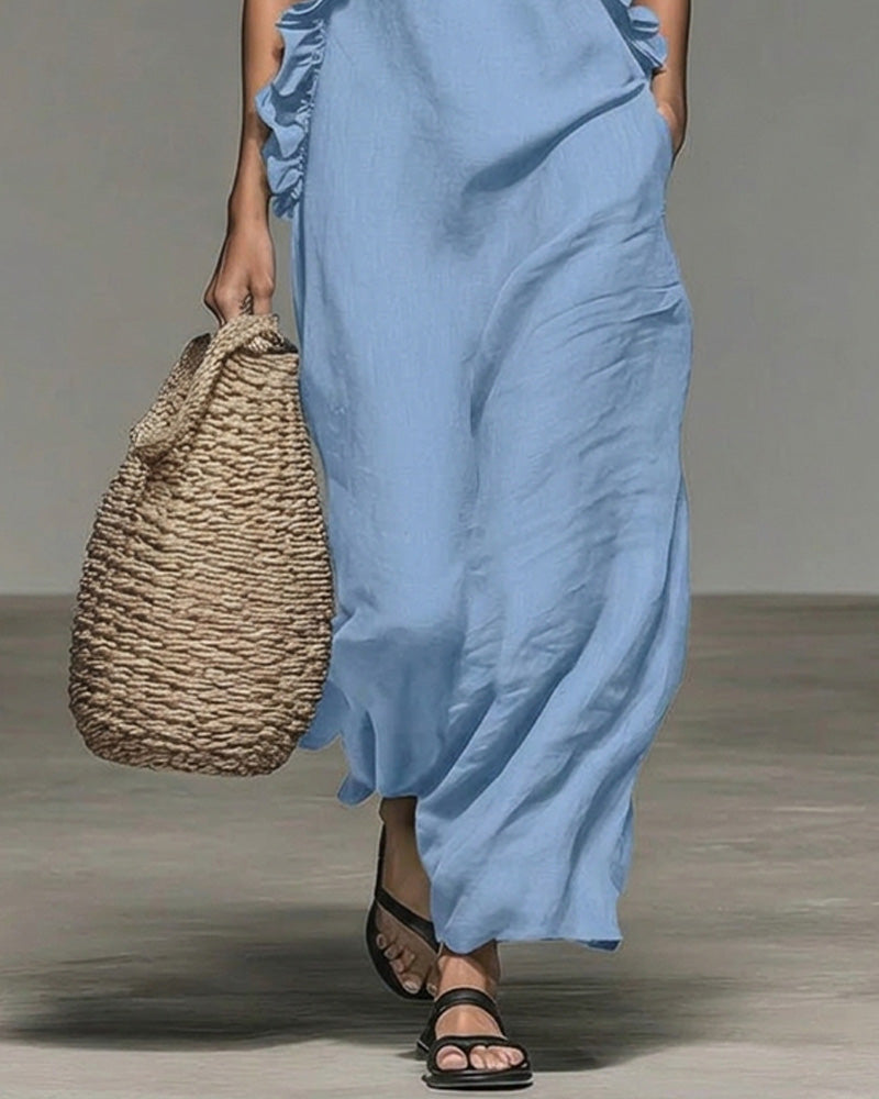Halterneck Ruffled Long Dress