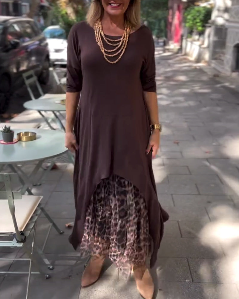 Long Sleeve Solid Color Irregular Dress