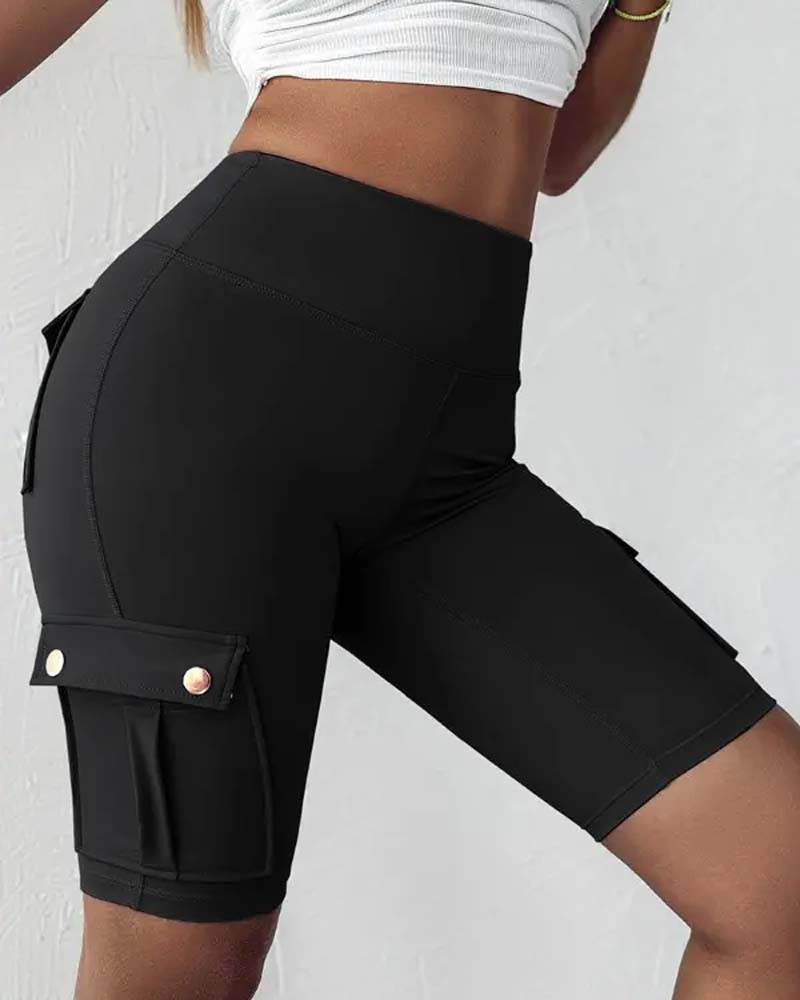 High-waisted cargo pocket shorts