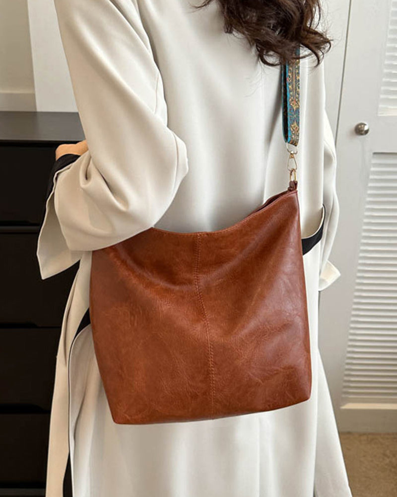 Vintage shoulder strap large capacity bucket bag