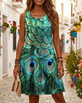 Sleeveless Peacock Print Fashion Dress