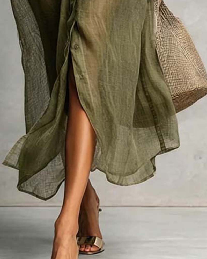 Lapel Button Shirt Dress