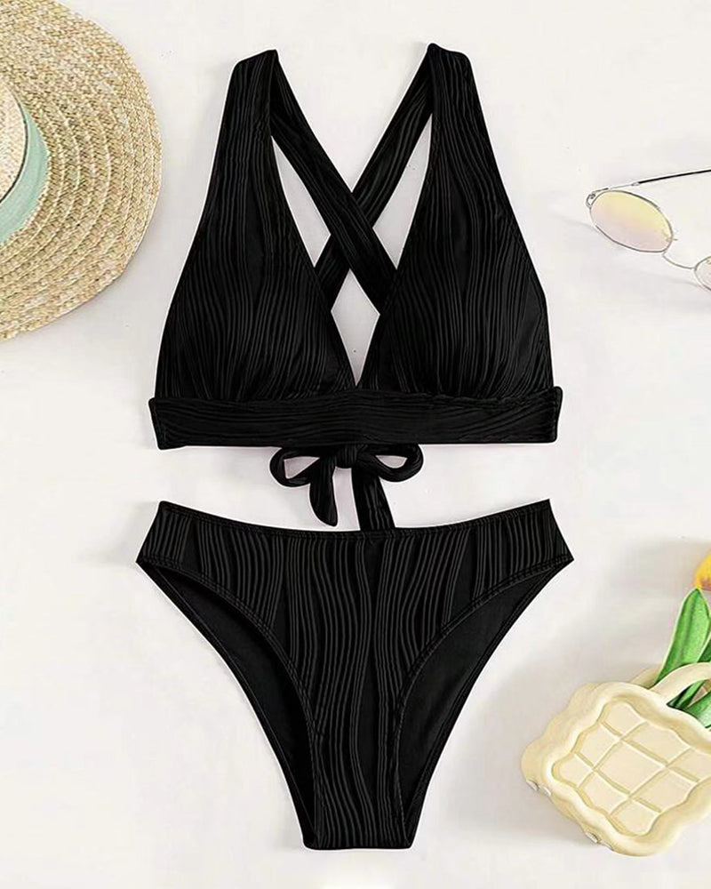 Solid color deep V sexy bikini