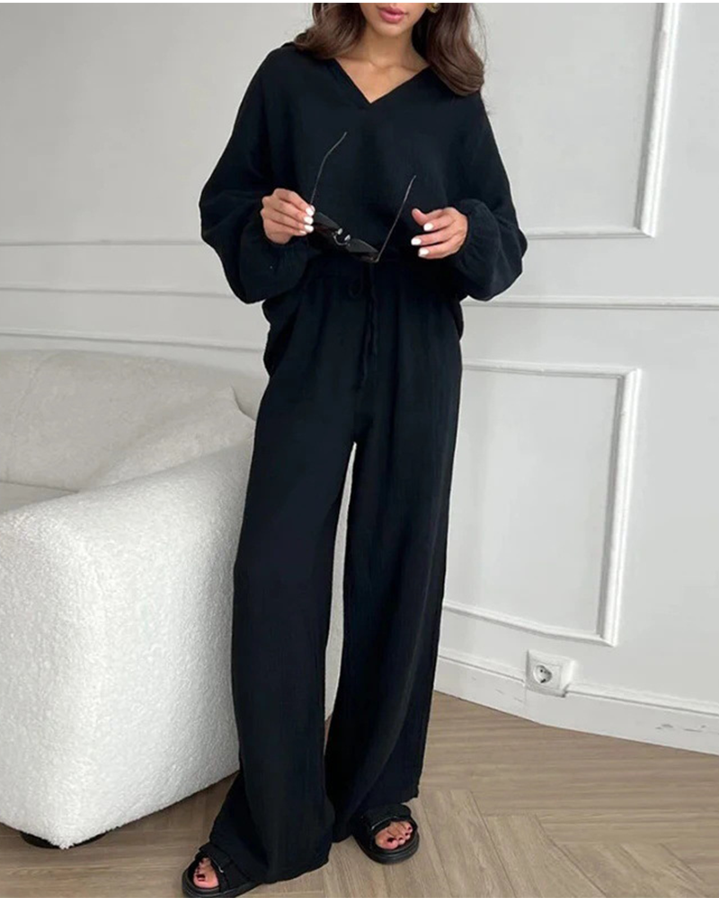 Wide-Leg Pants Two-Piece Set