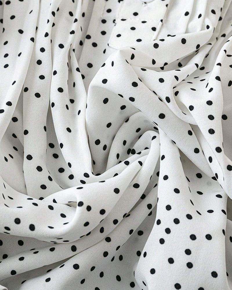 Ruffle Sleeve V-Neck Polka Dot Blouse