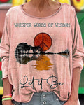 Distressed Guitar Print Long-Sleeved Top