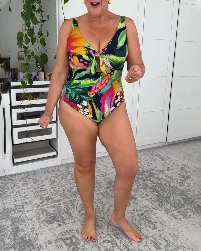 Leaf Print One Piece Swimsuit