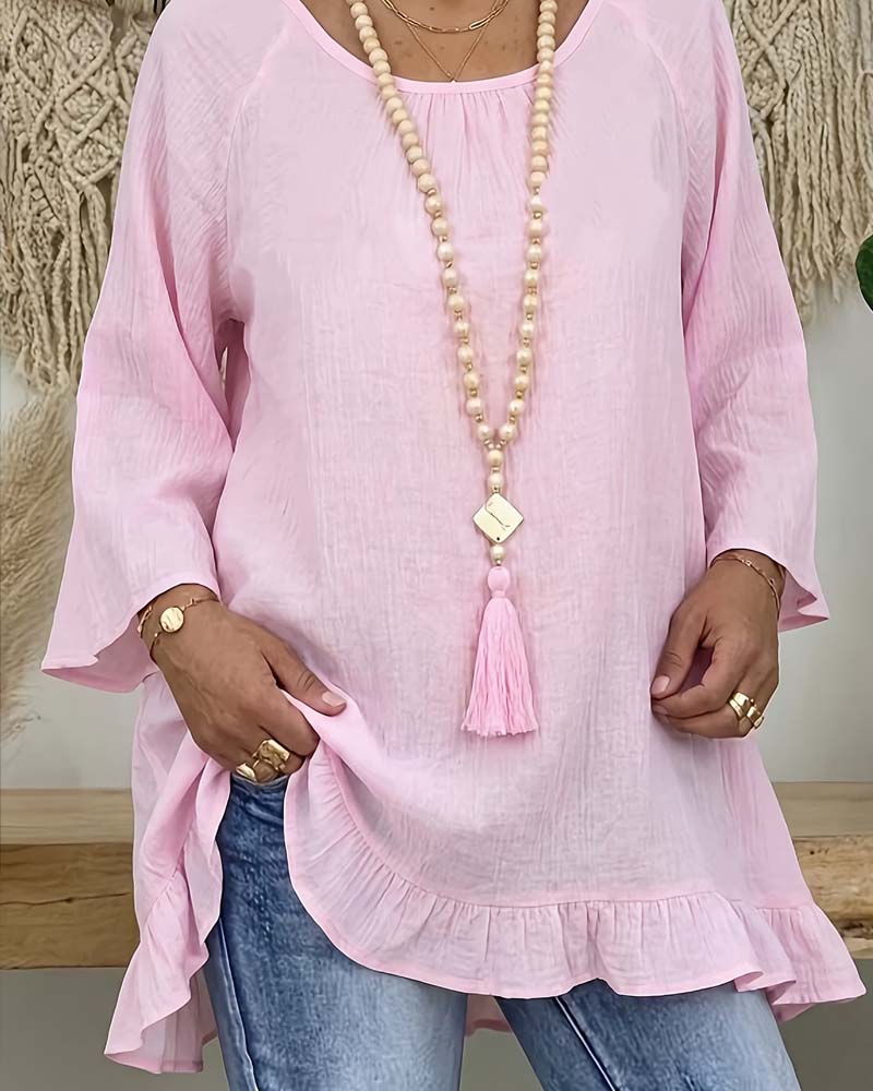 Layer Ruffle Hem Loose Relaxed Blouse