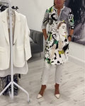 Character print button casual long top