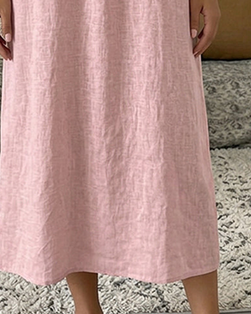 Solid-Color Half-Placket Shirt Dress