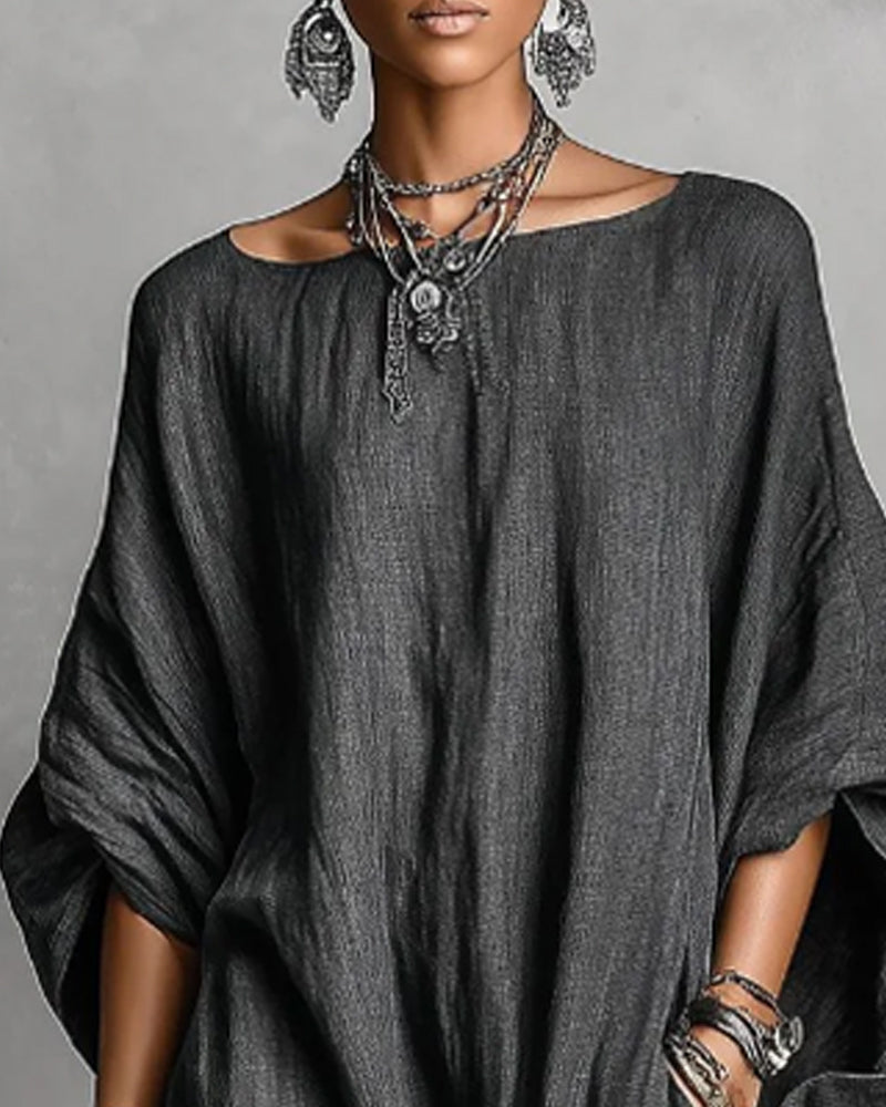 Round Neck Loose Dolman Sleeve Long Dress
