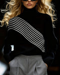 Turtleneck Striped Drop Shoulder Jumper