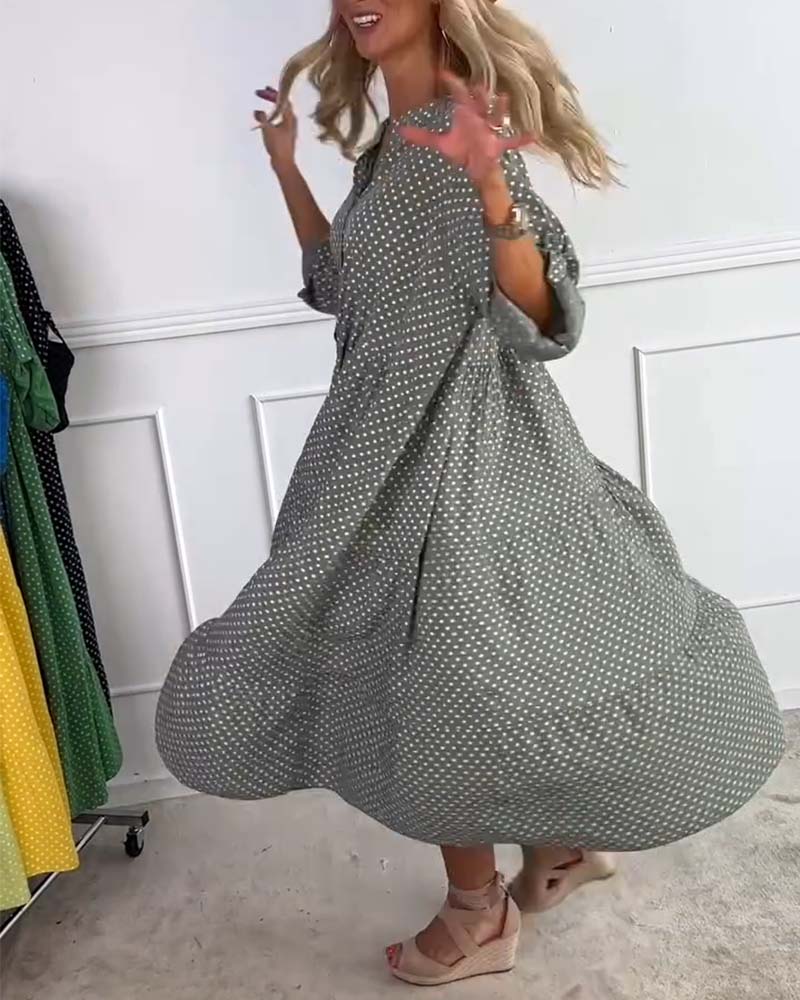 Half Sleeve Polka Dot Shift Dress