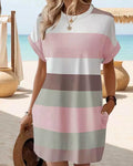 Crewneck Striped Print Short Sleeve Casual Dress