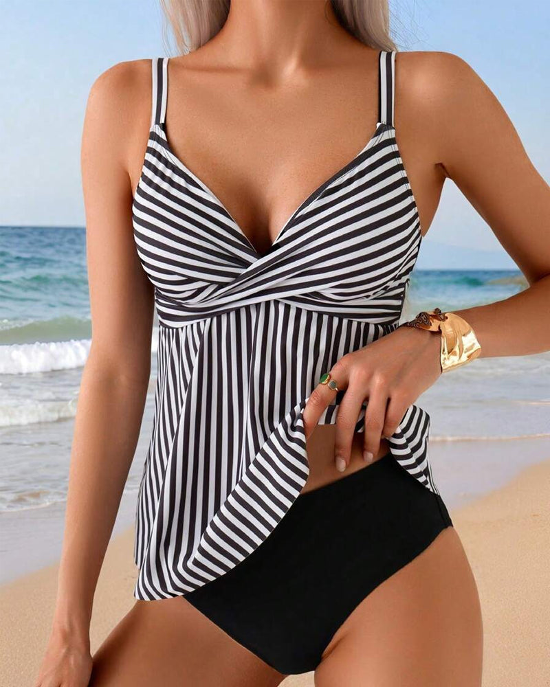 Vertical Striped Two-Piece Triangle Tankini