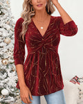 Long-Sleeved V-Neck Twist Top
