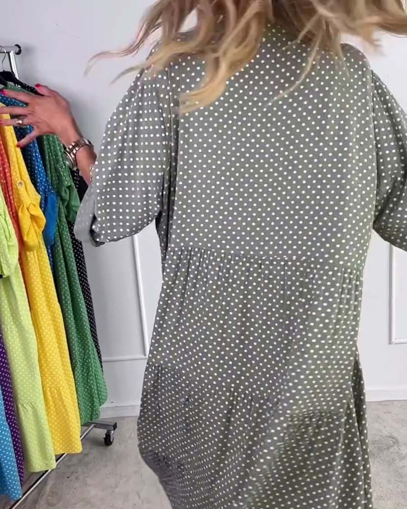 Half Sleeve Polka Dot Shift Dress