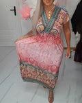 Bohemian V-Neck Waisted Holiday Dress