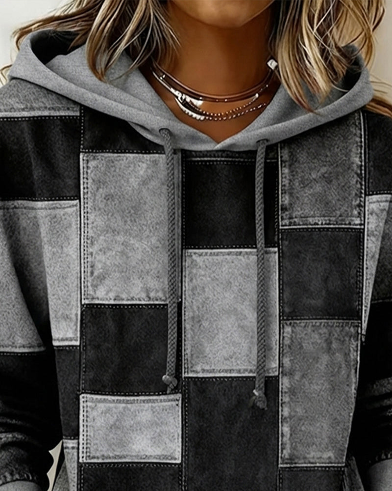 Stylish Plaid Long-Sleeved Hoodie