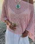 Solid Color Sequined Openwork Pullover