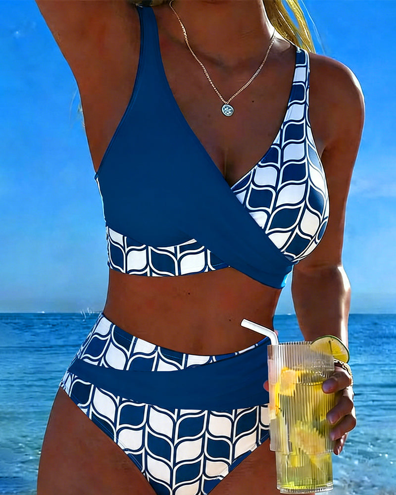 Geometric Print Splice Sexy Bikini