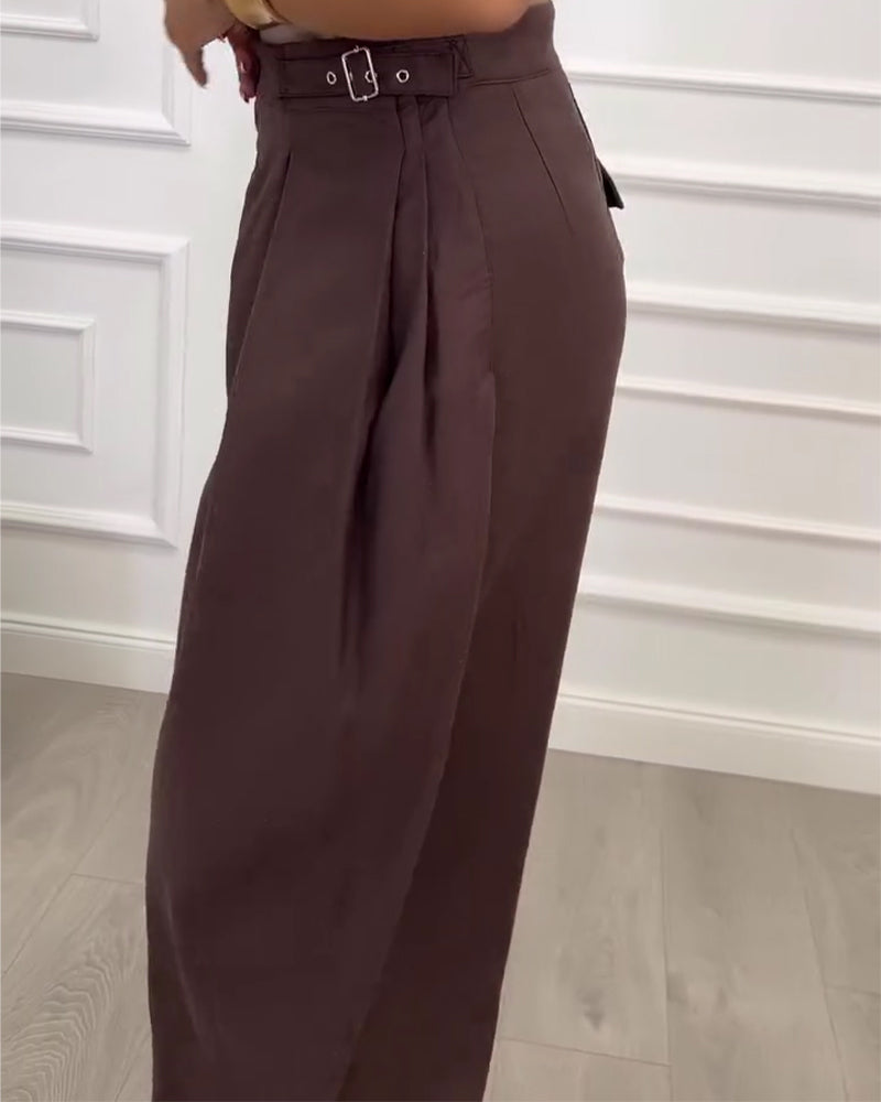 High-Waisted Casual Solid Color Lantern Pants